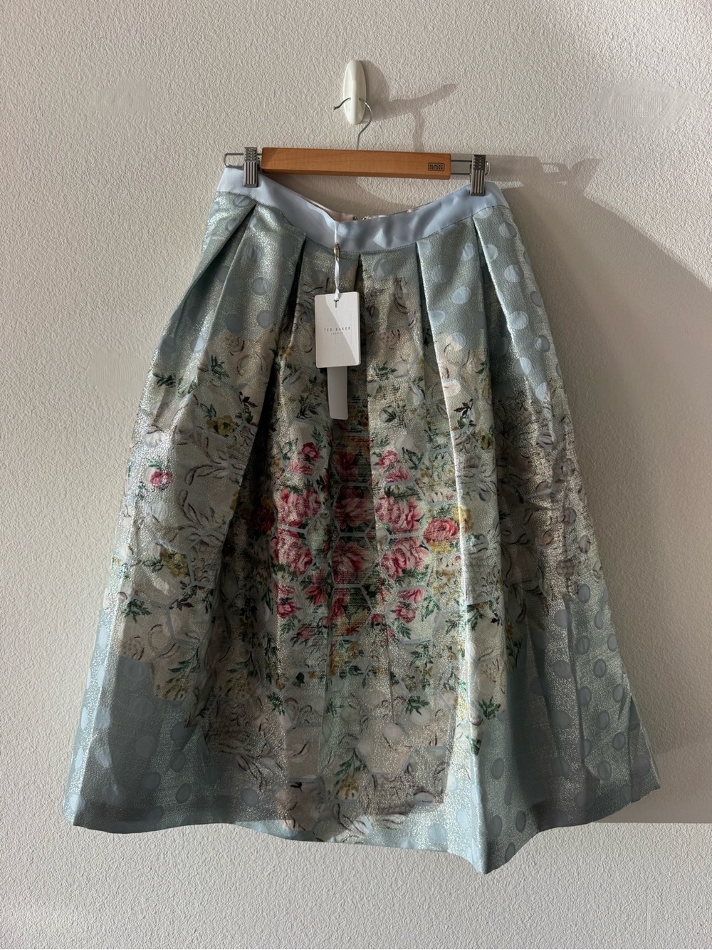 Ted Baker Light Blue Floral Jacquard A-Line Skirt